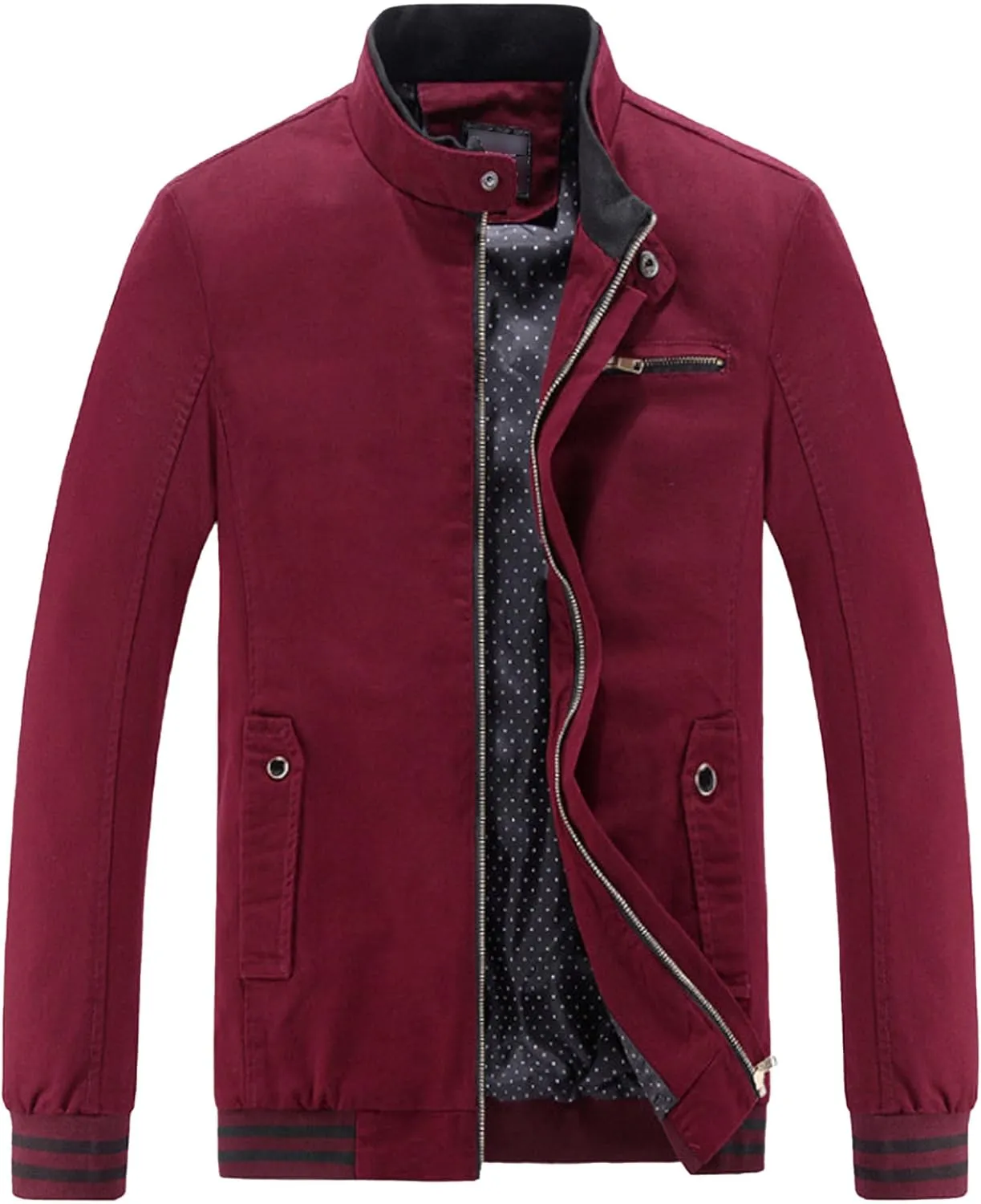JEsilunmaMY Men's Slim Cargo Cotton Jacket Stand Collar Zipper Lightweight Jackets Casual Sportwear Rib Bomber Jackets
