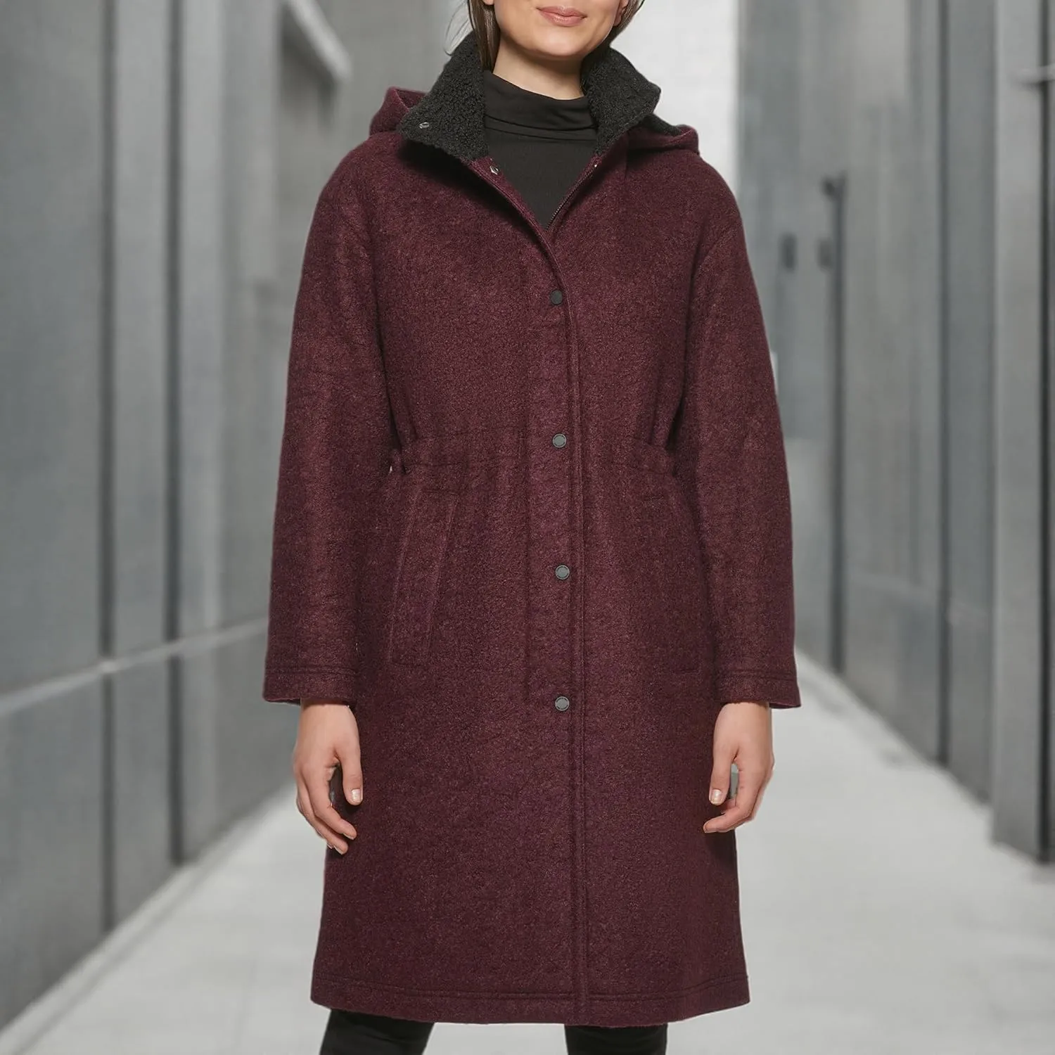 Kenneth Cole Women's Full Length Maxi Hooded Wool Coat