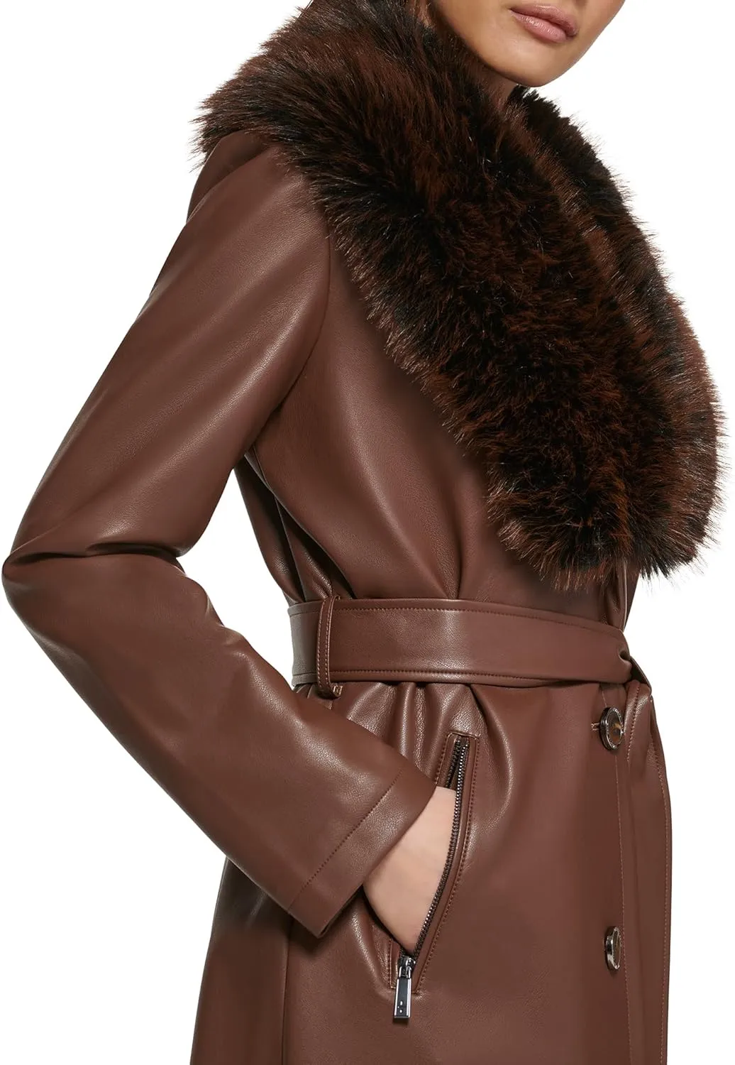 Kenneth Cole Women's Leather & Faux Fur Belted Trench Coat