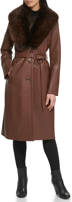 Kenneth Cole Women's Leather & Faux Fur Belted Trench Coat