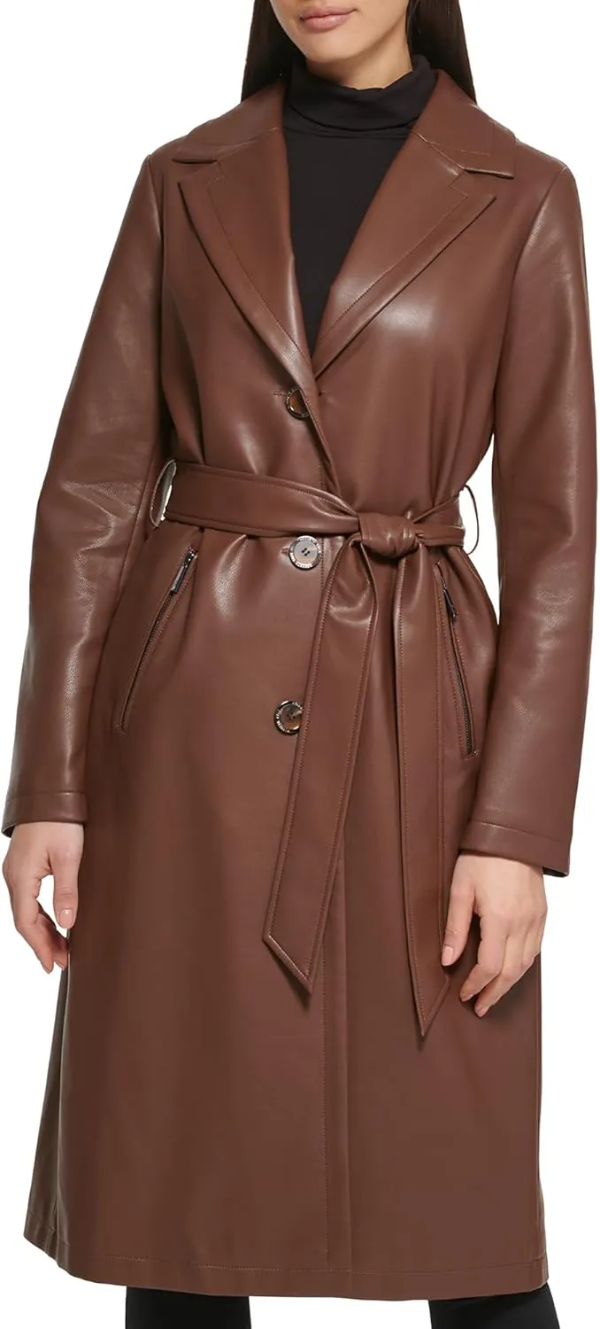 Kenneth Cole Women's Leather & Faux Fur Belted Trench Coat