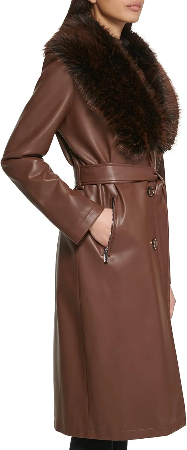 Kenneth Cole Women's Leather & Faux Fur Belted Trench Coat