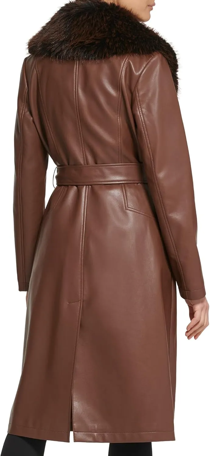 Kenneth Cole Women's Leather & Faux Fur Belted Trench Coat