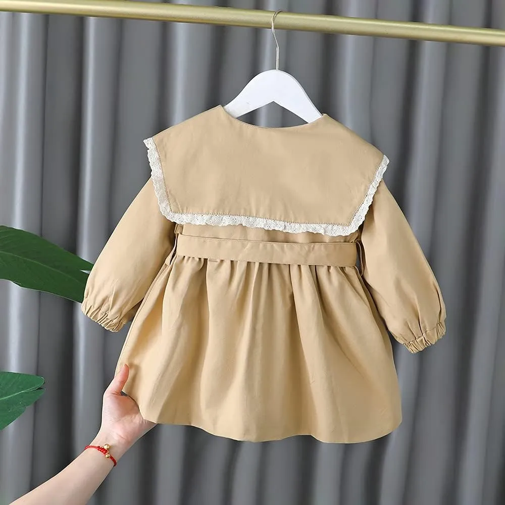 Kids Baby Boys Girls Classic Button Trench Coat Jacket with Belt Toddler Double Breasted Belted Pea Coat Windbreaker