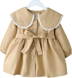 Kids Baby Boys Girls Classic Button Trench Coat Jacket with Belt Toddler Double Breasted Belted Pea Coat Windbreaker