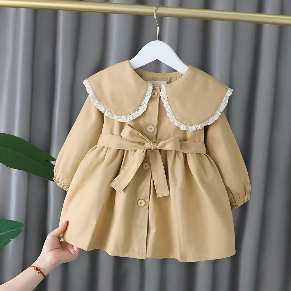 Kids Baby Boys Girls Classic Button Trench Coat Jacket with Belt Toddler Double Breasted Belted Pea Coat Windbreaker