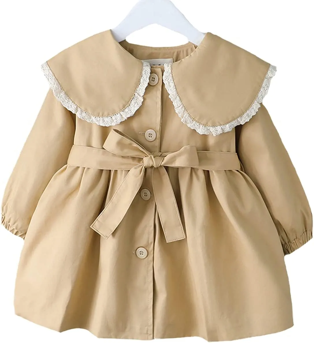 Kids Baby Boys Girls Classic Button Trench Coat Jacket with Belt Toddler Double Breasted Belted Pea Coat Windbreaker