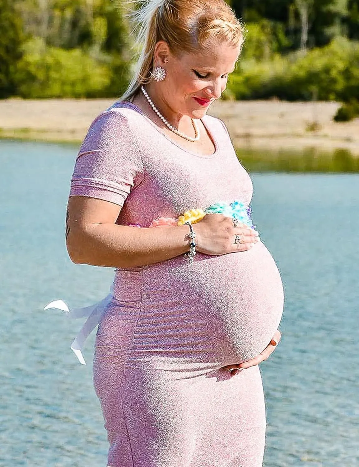 KIM S Glitter Maternity Dress Photoshoot Bodycon Dresses for Baby Shower or Daily Wear