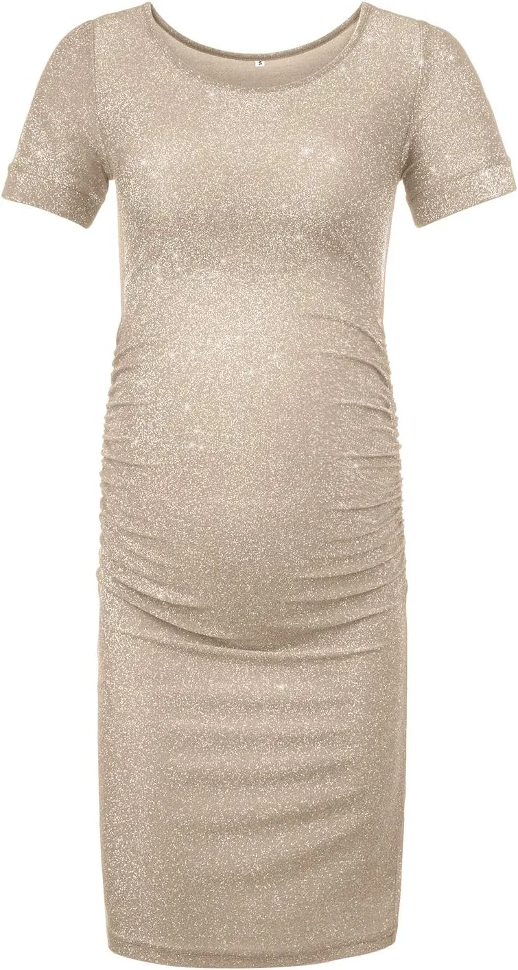 KIM S Glitter Maternity Dress Photoshoot Bodycon Dresses for Baby Shower or Daily Wear