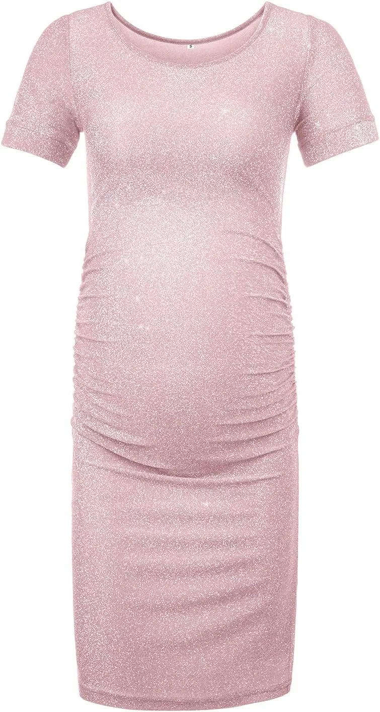 KIM S Glitter Maternity Dress Photoshoot Bodycon Dresses for Baby Shower or Daily Wear