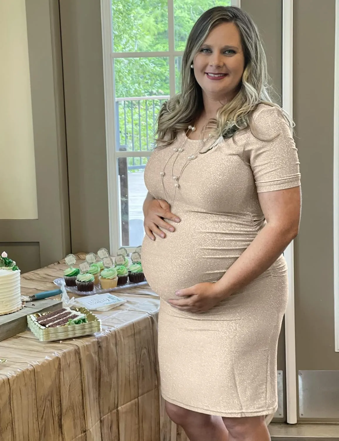 KIM S Glitter Maternity Dress Photoshoot Bodycon Dresses for Baby Shower or Daily Wear