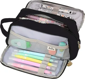 KITENROM Large Pencil Pouch Pen Case Pencils Box Holder Bag Office Writing Stationery Supplies Bags Big Capacity Pens Organizer Travel Cosmetics Storage Organizer Black Accessories Not Included