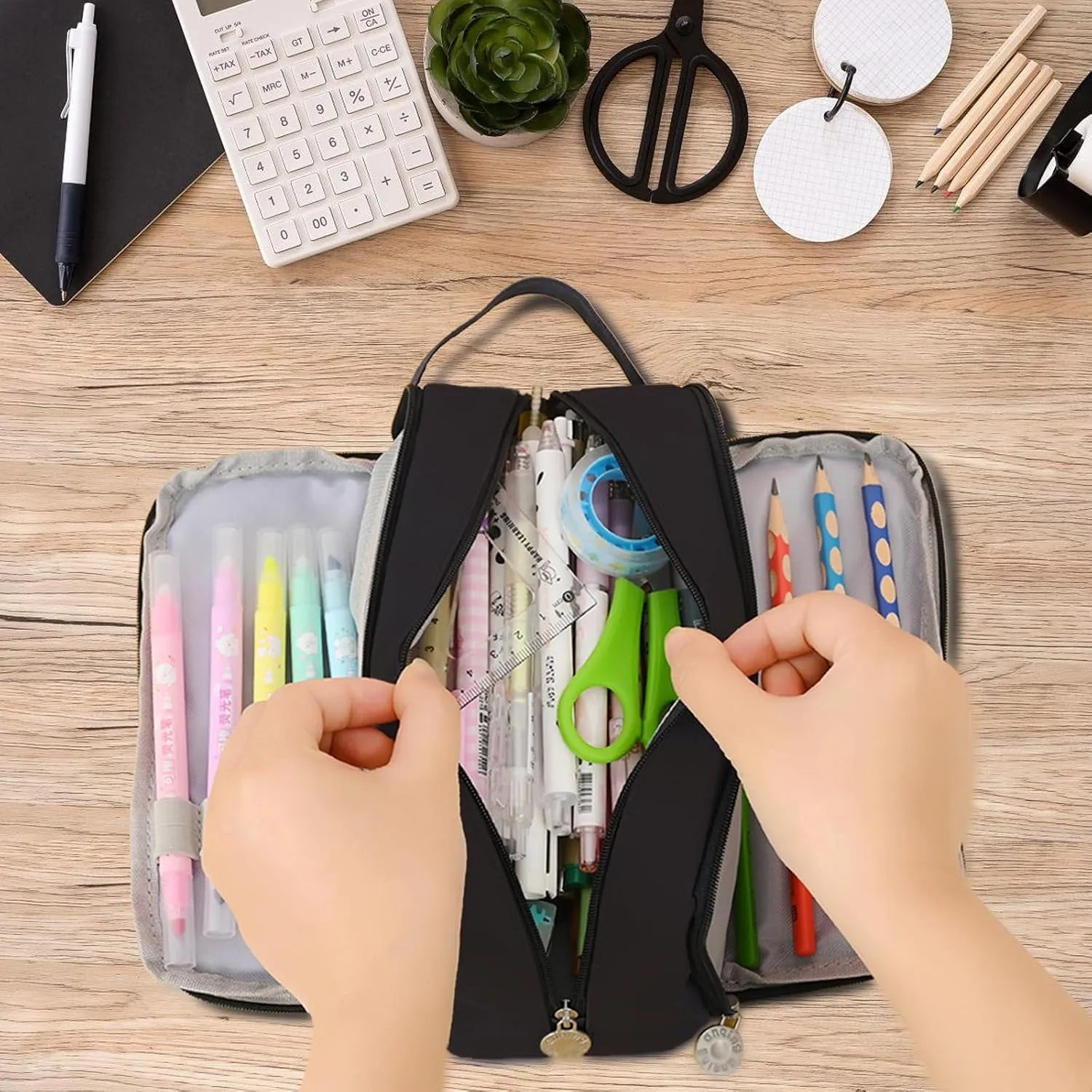 KITENROM Large Pencil Pouch Pen Case Pencils Box Holder Bag Office Writing Stationery Supplies Bags Big Capacity Pens Organizer Travel Cosmetics Storage Organizer Black Accessories Not Included