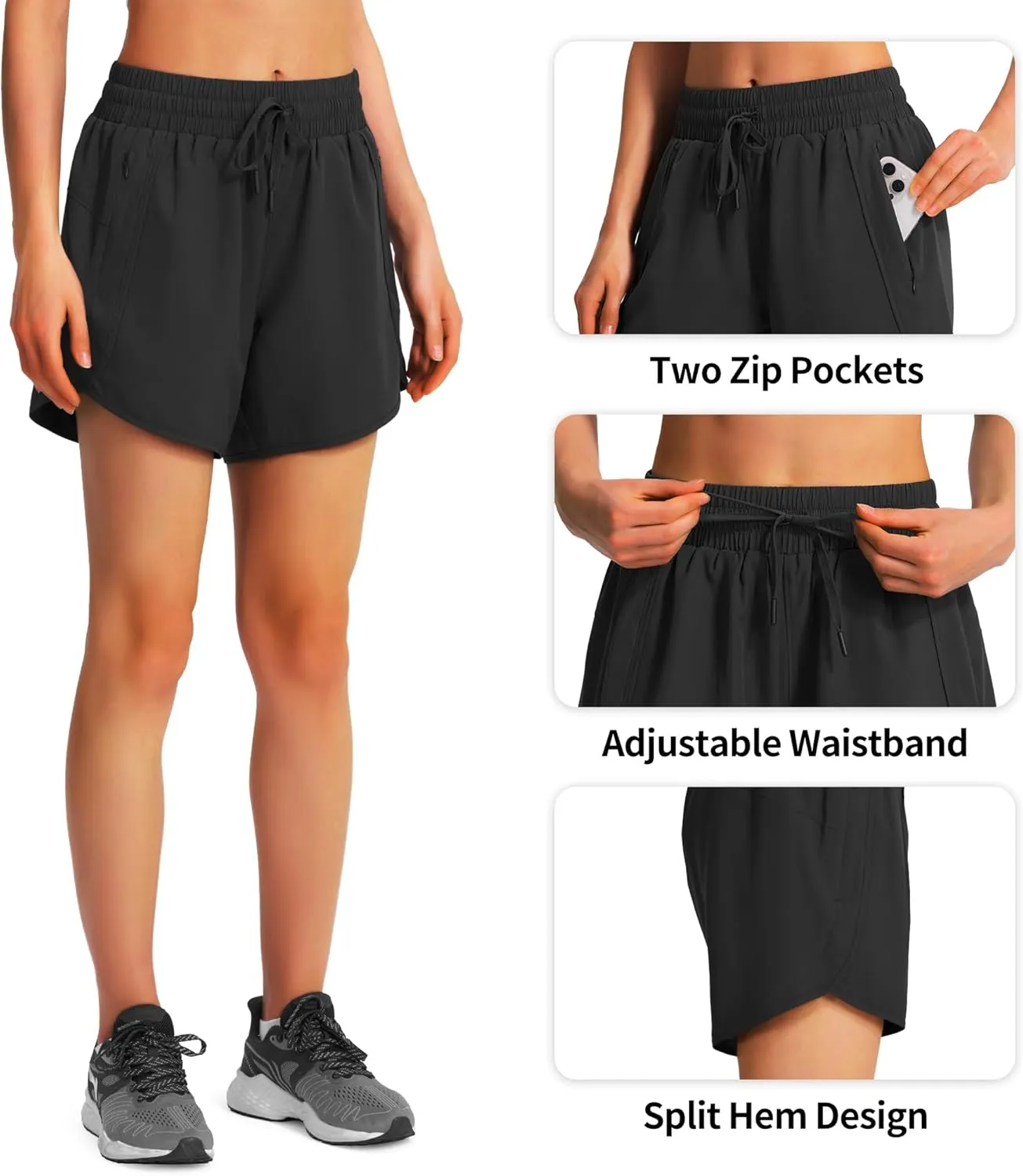 Ksmien Women's 5" Athletic Running Shorts Quick Dry Lightweight Workout Gym Shorts with Zipper Pockets UPF 50 