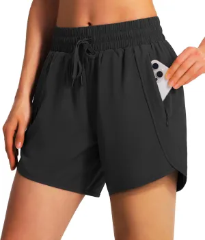 Ksmien Women's 5" Athletic Running Shorts Quick Dry Lightweight Workout Gym Shorts with Zipper Pockets UPF 50 