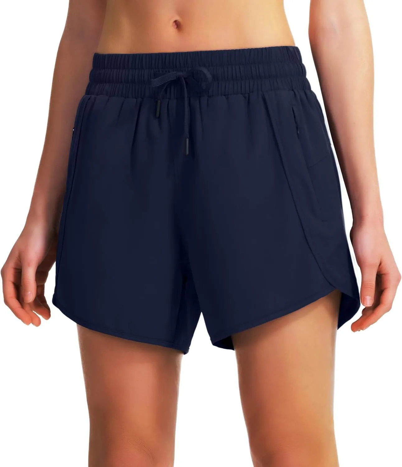 Ksmien Women's 5" Athletic Running Shorts Quick Dry Lightweight Workout Gym Shorts with Zipper Pockets UPF 50 