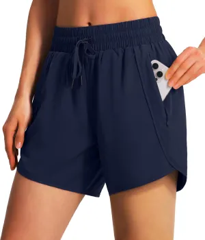 Ksmien Women's 5" Athletic Running Shorts Quick Dry Lightweight Workout Gym Shorts with Zipper Pockets UPF 50 