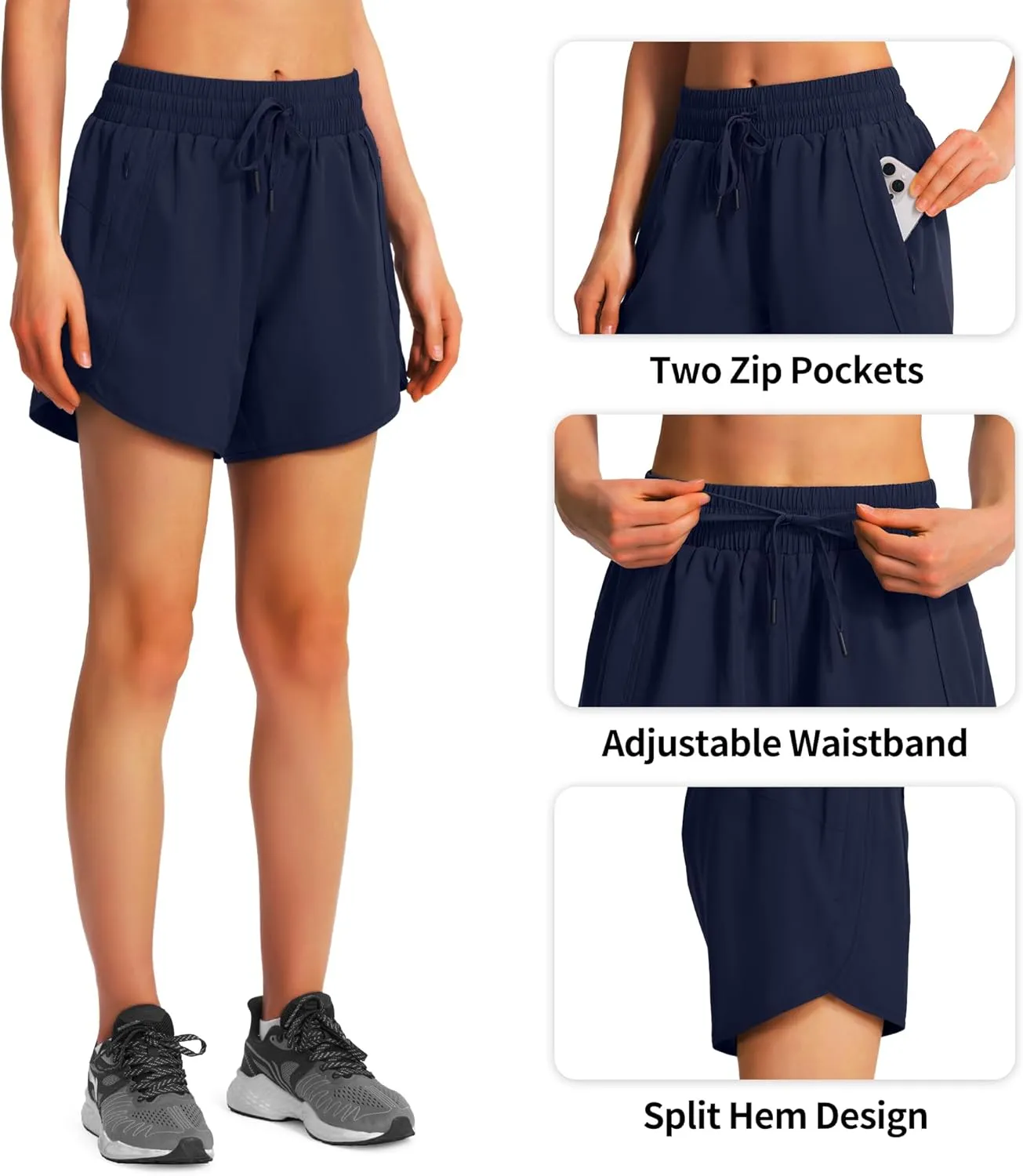 Ksmien Women's 5" Athletic Running Shorts Quick Dry Lightweight Workout Gym Shorts with Zipper Pockets UPF 50 