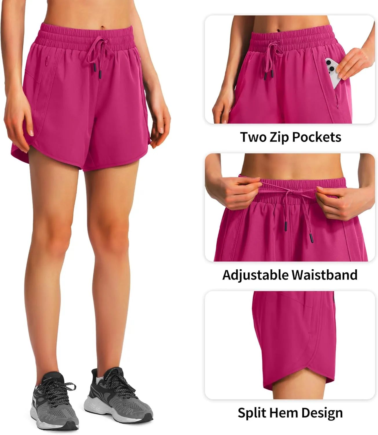 Ksmien Women's 5" Athletic Running Shorts Quick Dry Lightweight Workout Gym Shorts with Zipper Pockets UPF 50 