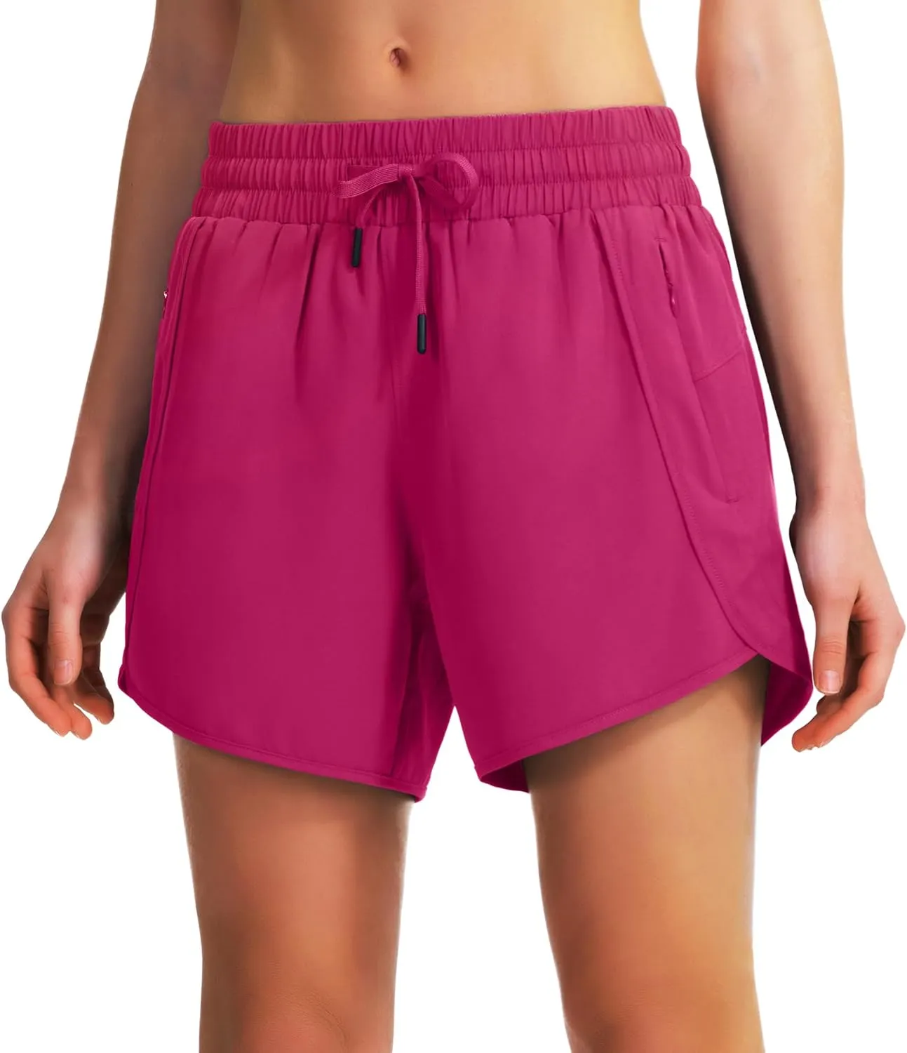 Ksmien Women's 5" Athletic Running Shorts Quick Dry Lightweight Workout Gym Shorts with Zipper Pockets UPF 50 
