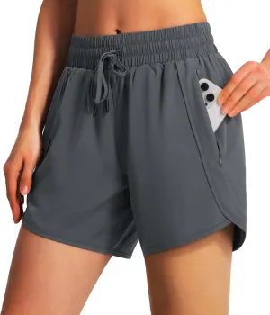 Ksmien Women's 5" Athletic Running Shorts Quick Dry Lightweight Workout Gym Shorts with Zipper Pockets UPF 50 