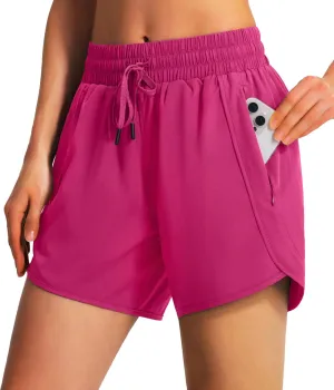 Ksmien Women's 5" Athletic Running Shorts Quick Dry Lightweight Workout Gym Shorts with Zipper Pockets UPF 50 