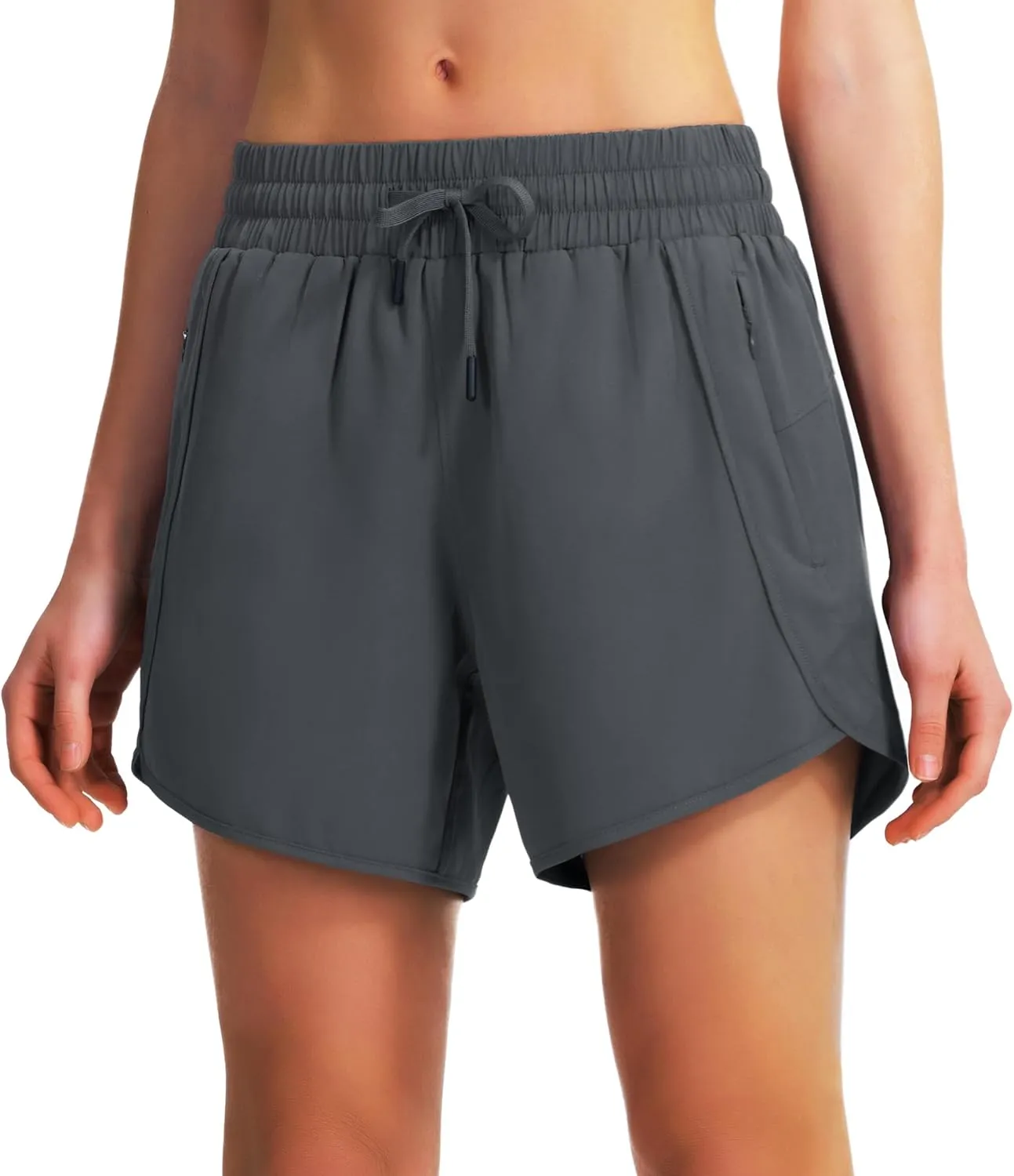 Ksmien Women's 5" Athletic Running Shorts Quick Dry Lightweight Workout Gym Shorts with Zipper Pockets UPF 50 