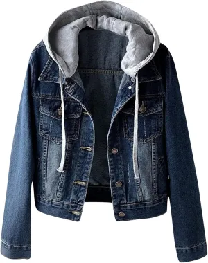 Lightweight Denim Jacket for Women 3/4 Sleeve Short Jean Jacket Lapel Button Down Cropped Trucker Jean Jackets Coats