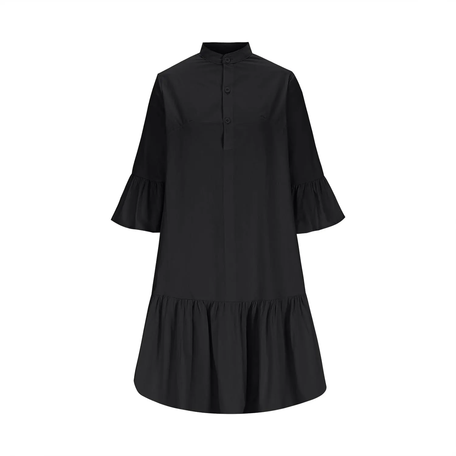 Lmdudan 2025 Women Summer Button Down Shirt Dress Casual Ruffle Sleeve Shift Mini Dresses Vacation Boho Dresses with Pockets