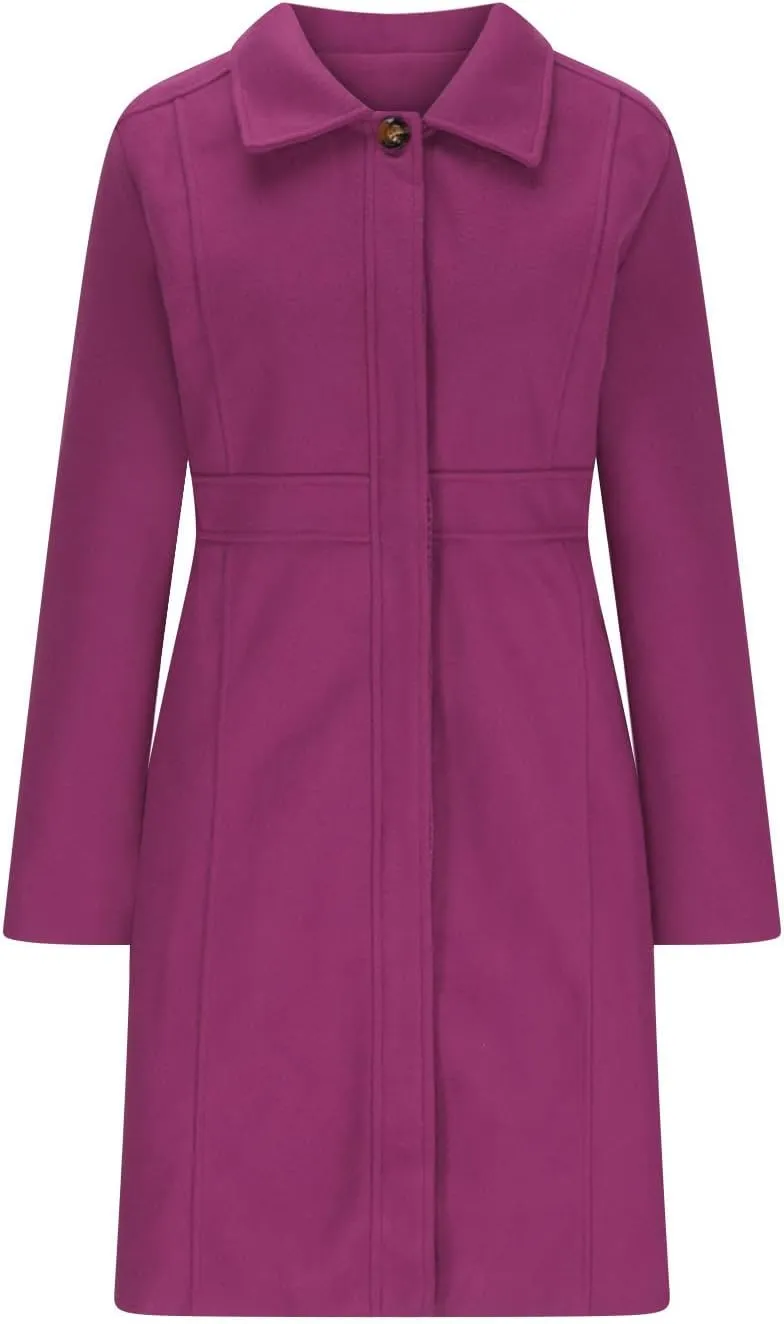 Lmdudan Women's Elegant Single Breasted Coat Long Sleeve Mid Winter Overcoat Solid Color Work Office Pea Coats with Pockets