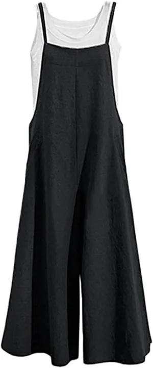 Lncropo Womens Casual Overalls Baggy Wide Leg Jumpsuits Linen Bib Pants