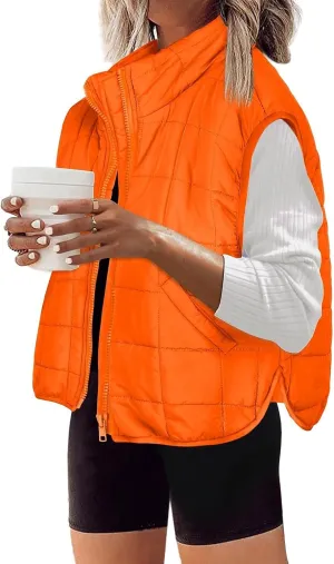 Long Fleece Vests For Women 2024 Trendy Puffer Zip Up Sleeveless Hoodie Jacket Quilted Vest Padded Coat Outerwear