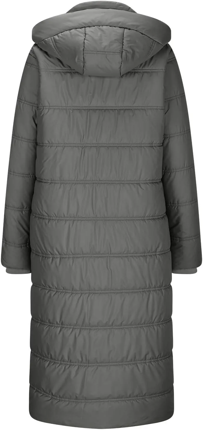 Long Puffer Coat Women Winter Quilted Jacket Warm Puffer Coats Casual Thickened Down Jackets Zip Up Hooded Outwear
