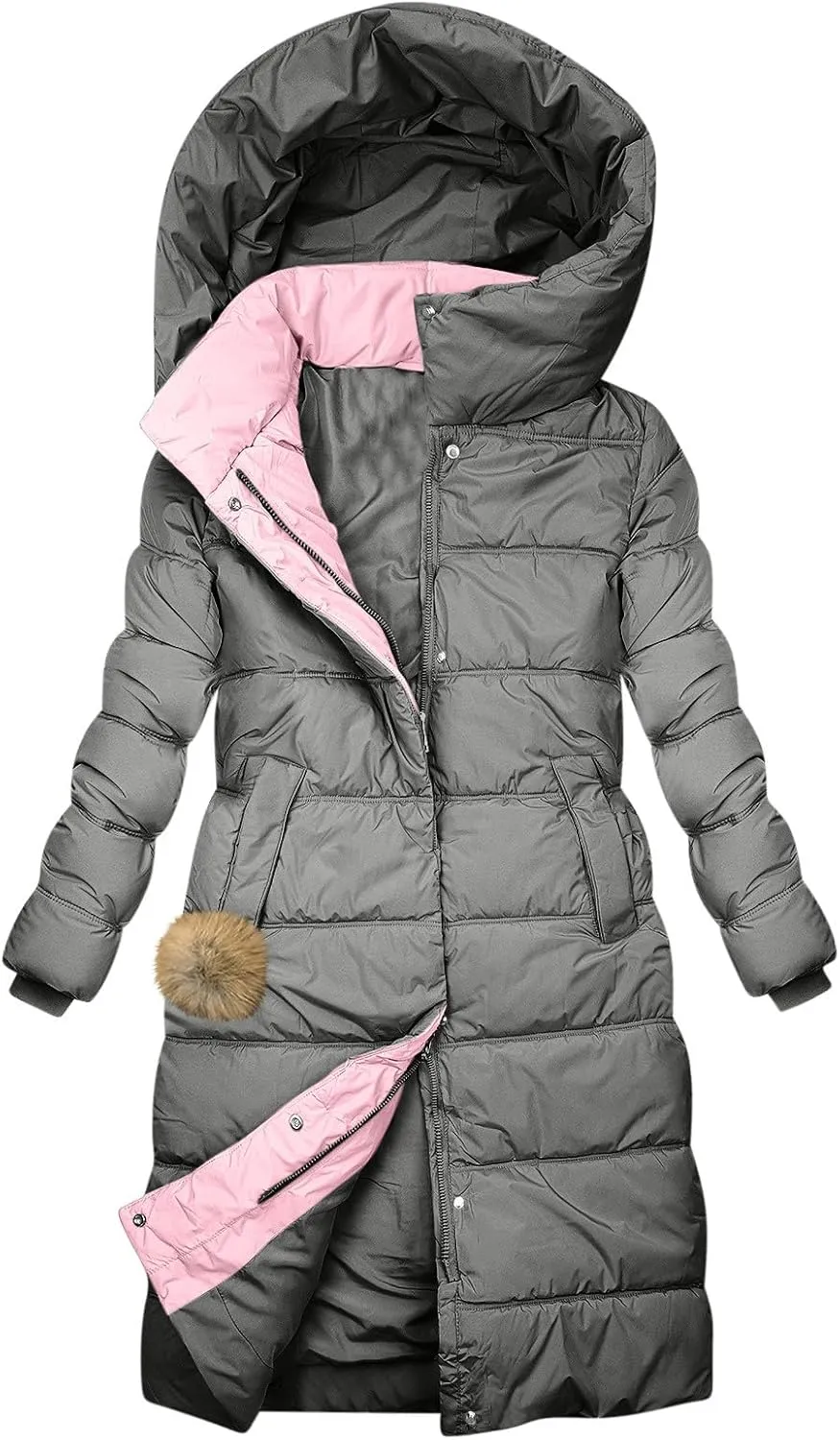 Long Puffer Coat Women Winter Quilted Jacket Warm Puffer Coats Casual Thickened Down Jackets Zip Up Hooded Outwear