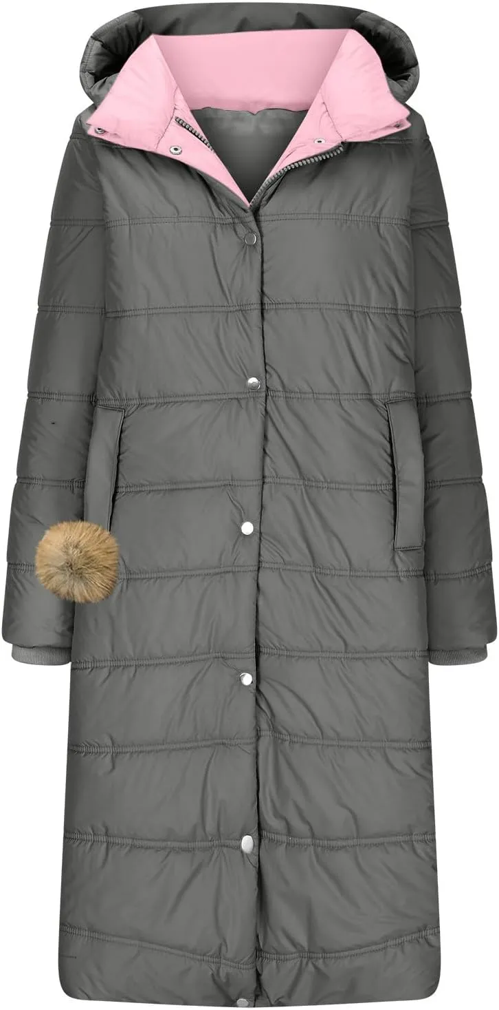 Long Puffer Coat Women Winter Quilted Jacket Warm Puffer Coats Casual Thickened Down Jackets Zip Up Hooded Outwear