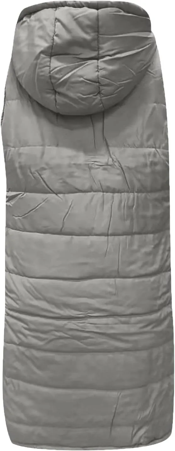 Long Puffer Vest Women Quilted Hooded Jackets Sleeveless Puffy Vest Zip Up Padded Jacket Warm Winter Coat Outerwear