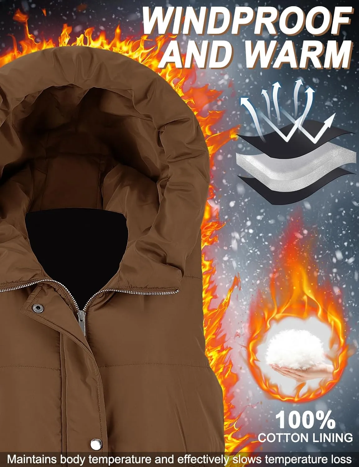 Long Puffer Vest Women Quilted Hooded Vest Zip Up Sleeveless Vests Outerwear Padded Jacket Warm Winter Coat 2024