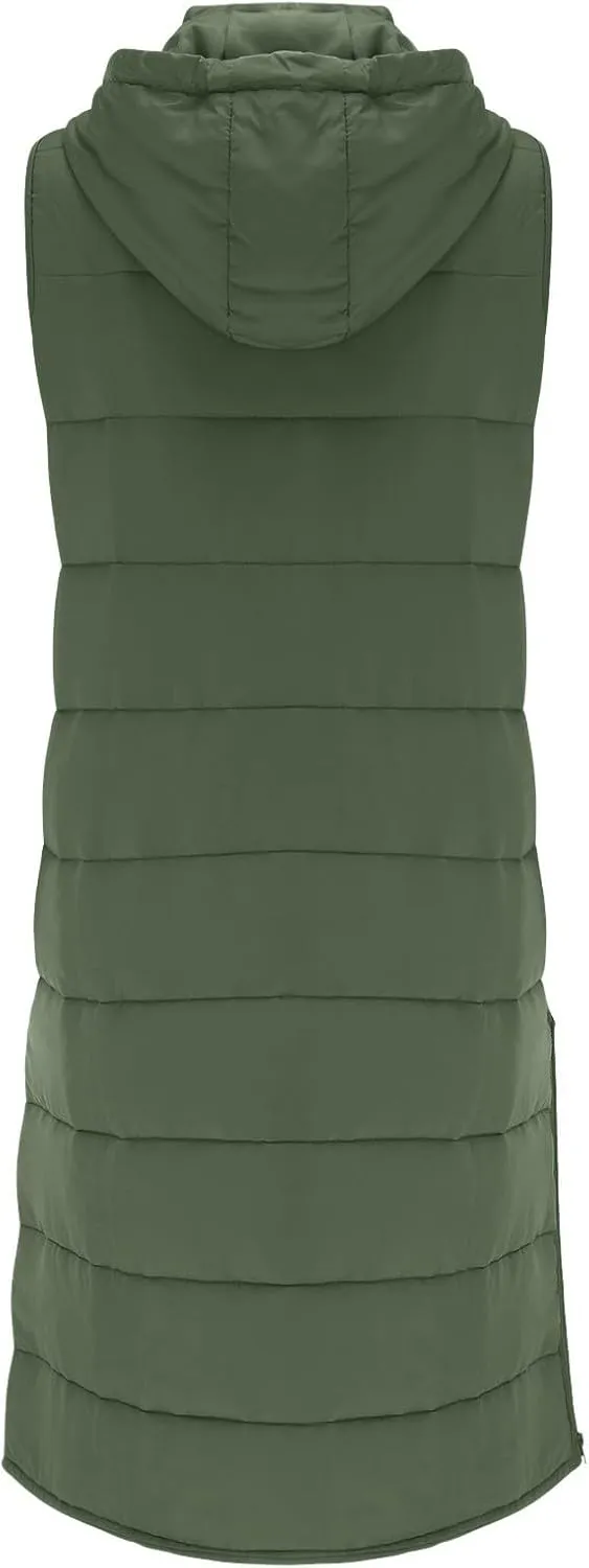 Long Puffer Vest Women Vest With Hood Sleeveless Warm Down Coat With Pockets Quilted Vest Down Plus Size Winter Long