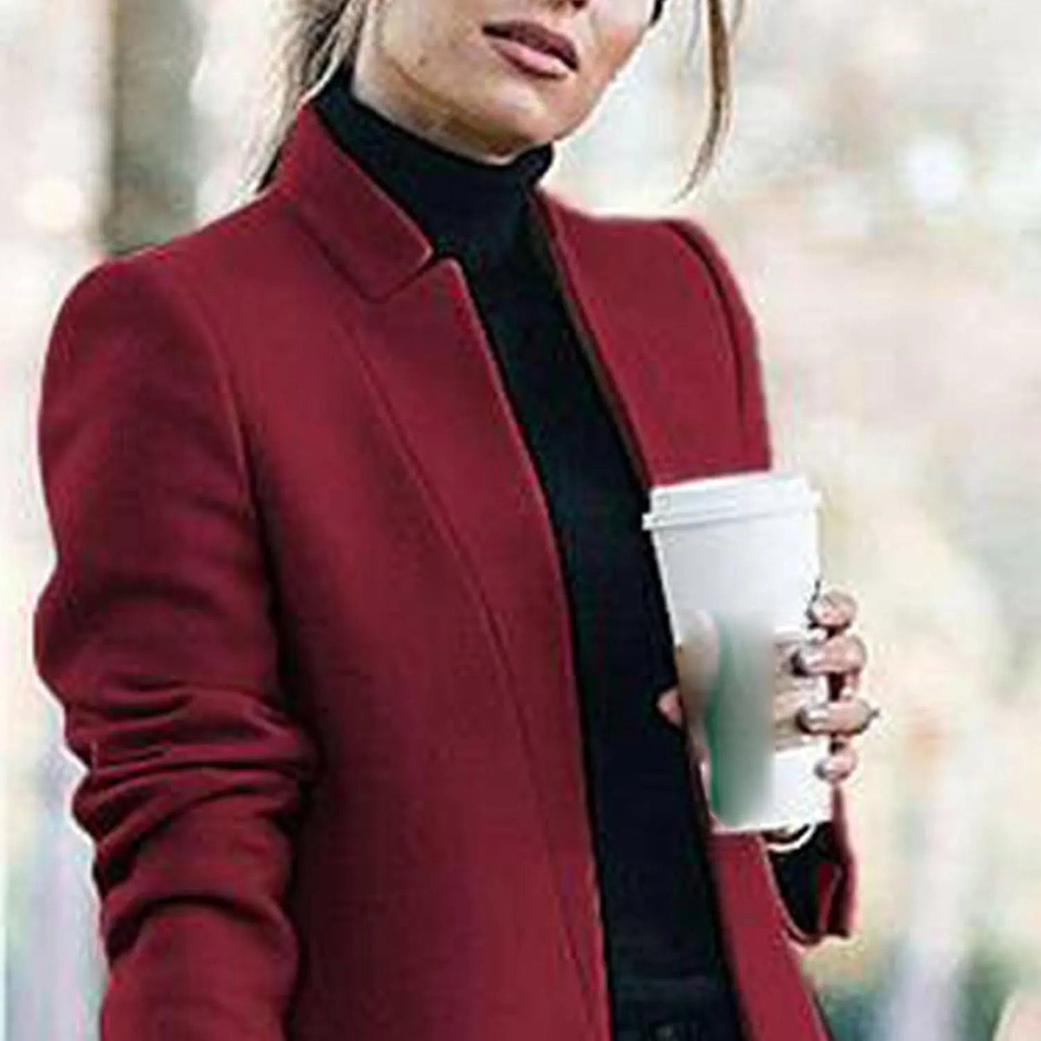 Maiyifu-GJ Womens Stand Collar Wool Blend Coats Casual Warm Open Front Cardigan Trench Overcoat Mid Long Slim Fit Jackets