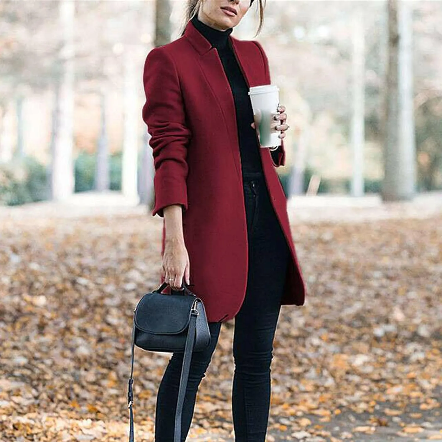 Maiyifu-GJ Womens Stand Collar Wool Blend Coats Casual Warm Open Front Cardigan Trench Overcoat Mid Long Slim Fit Jackets