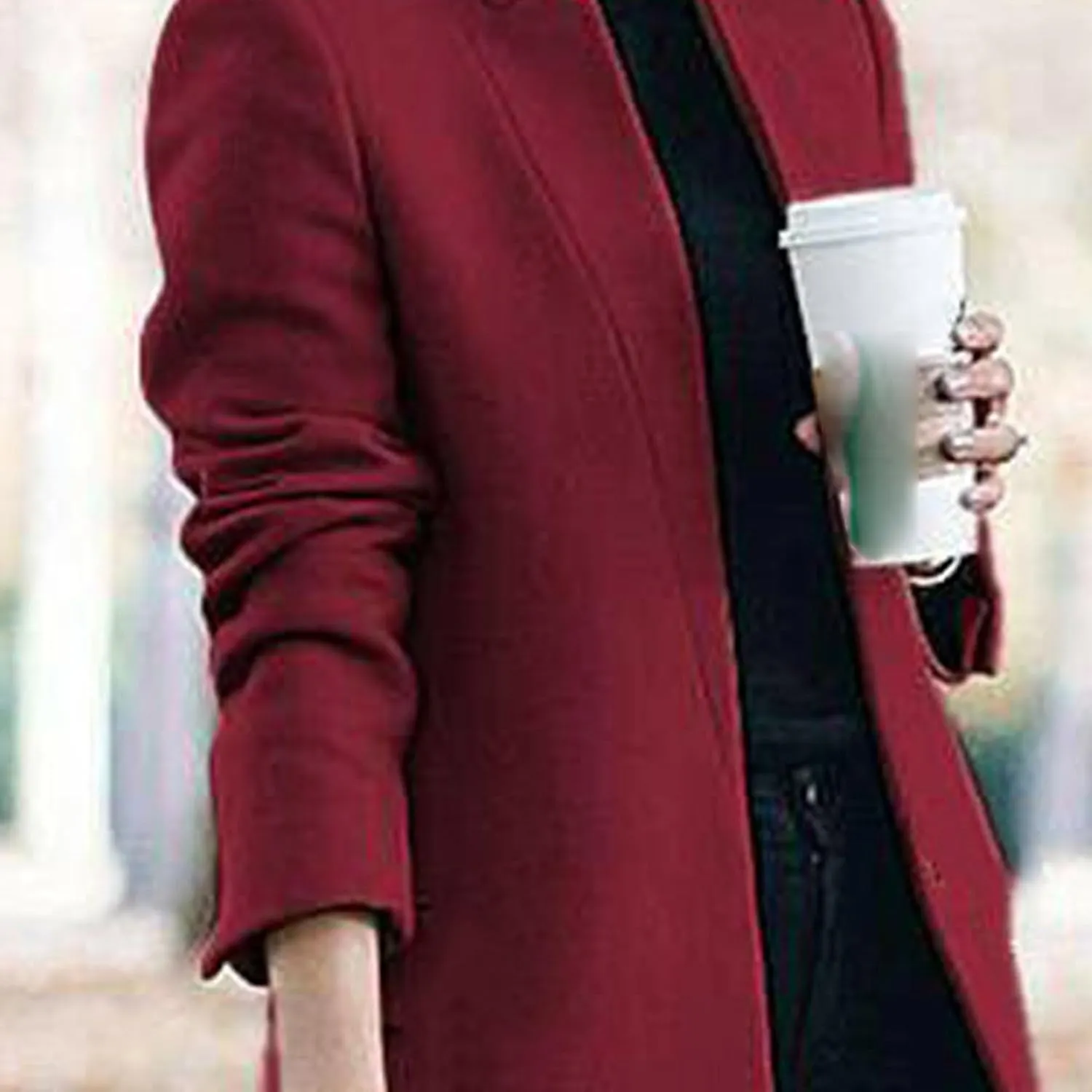 Maiyifu-GJ Womens Stand Collar Wool Blend Coats Casual Warm Open Front Cardigan Trench Overcoat Mid Long Slim Fit Jackets