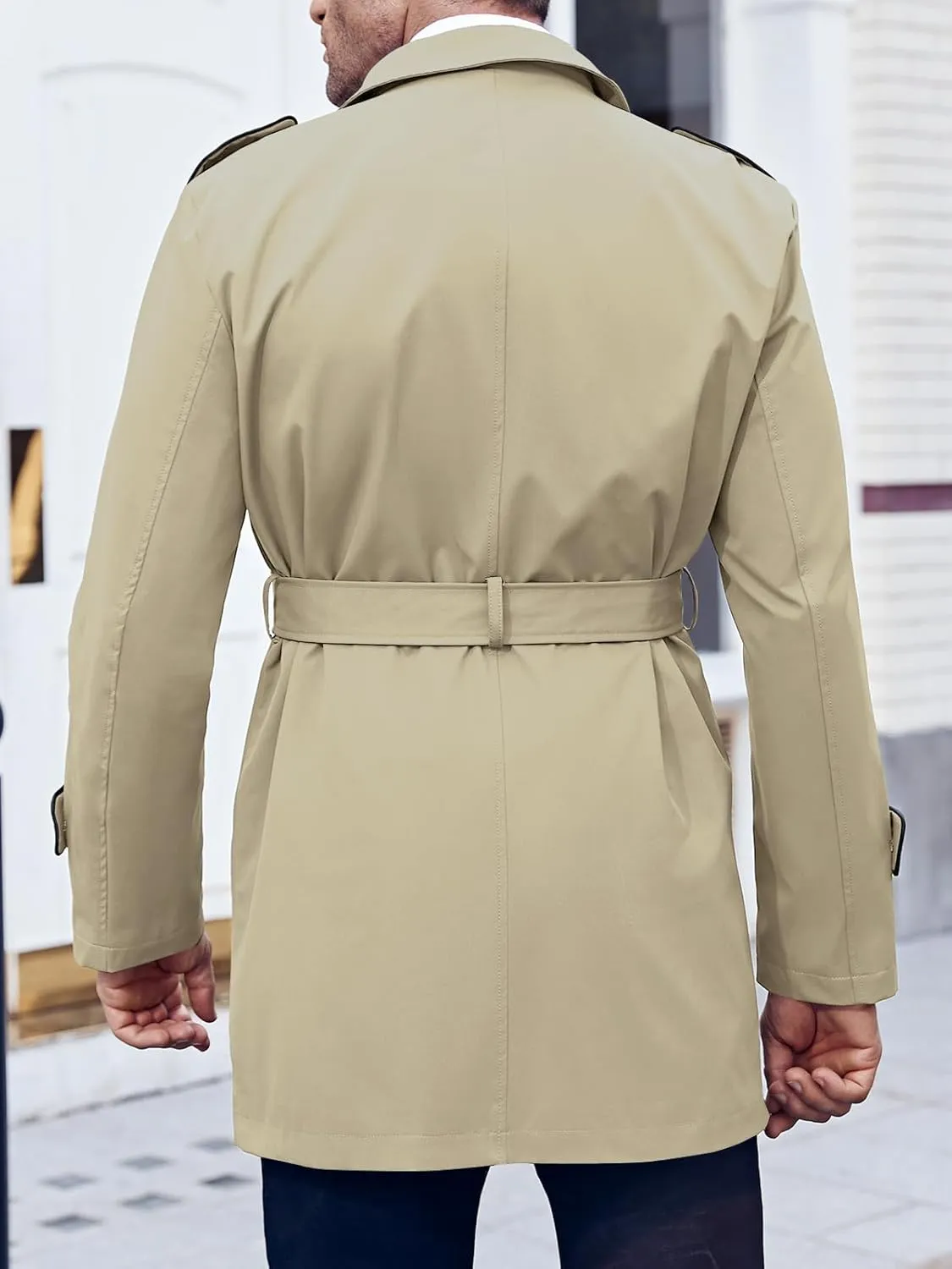Makkrom Men's Trench Coat Slim fit Double Breasted Notched Lapel Belted Windbreaker Long Jacket Casual Windproof Overcoat