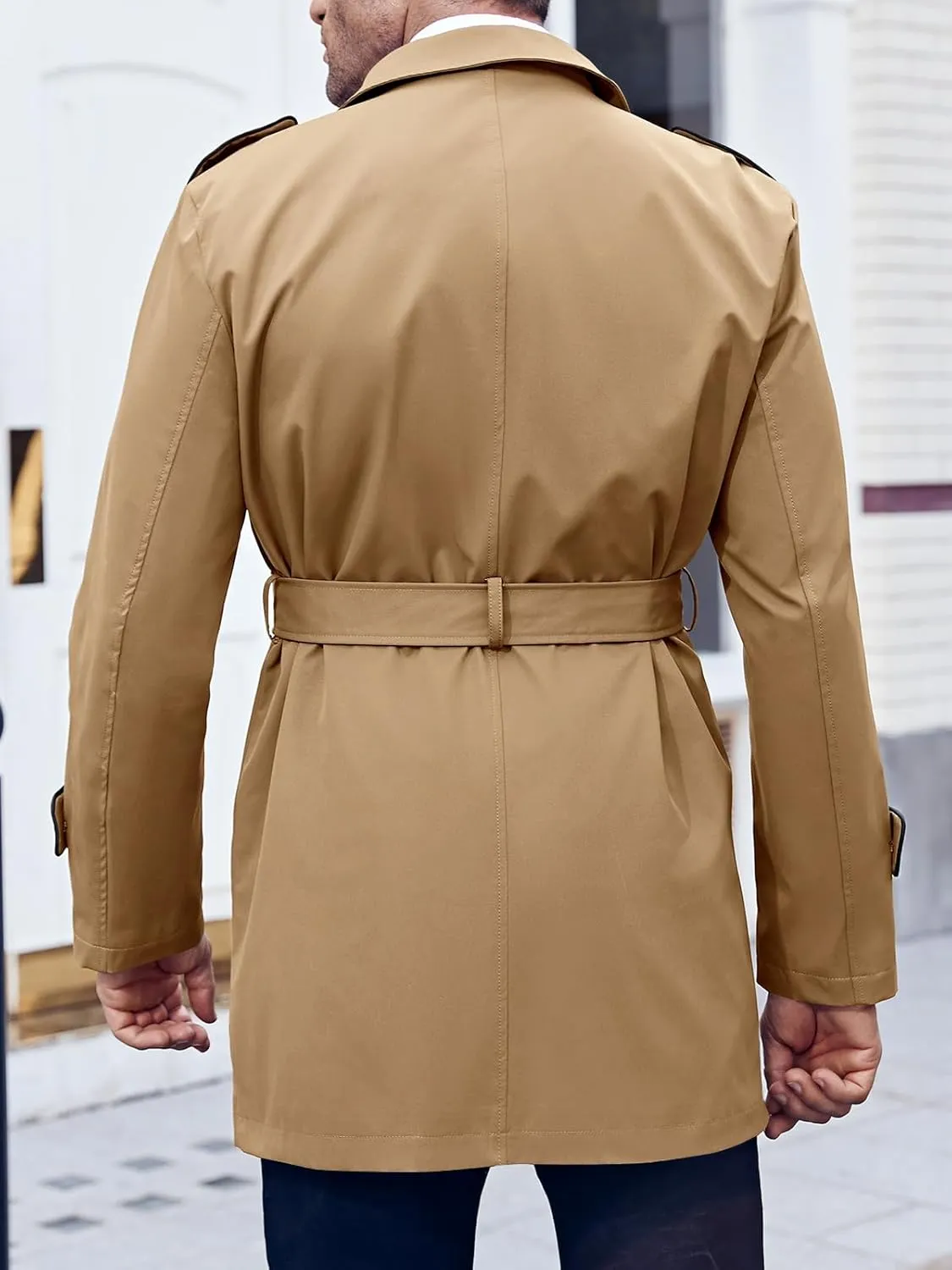 Makkrom Men's Trench Coat Slim fit Double Breasted Notched Lapel Belted Windbreaker Long Jacket Casual Windproof Overcoat