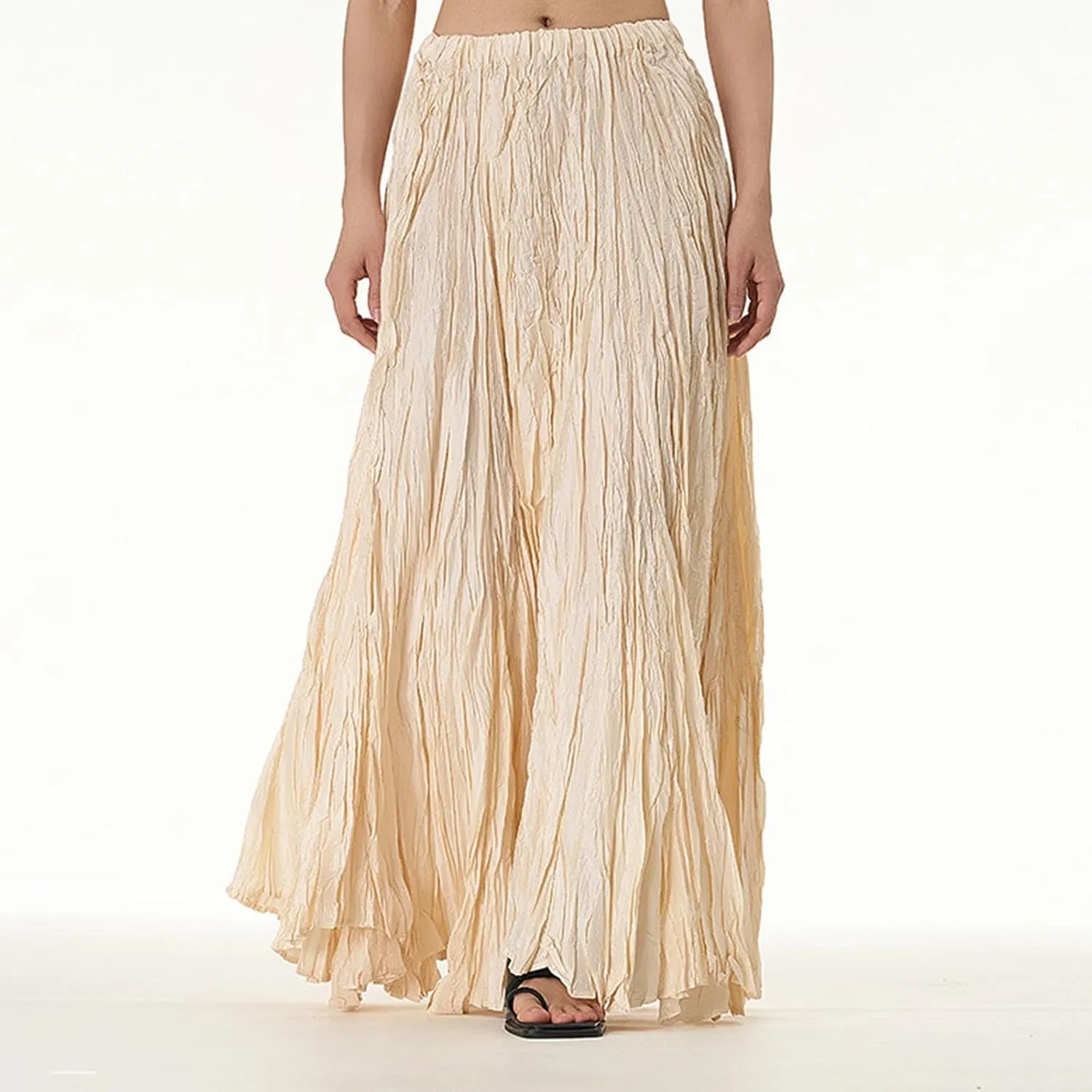 Maxi Long Skirts for Womens Girls Summer Holiday Loose Bohemian Skirt Elastic Waisted A-Line Flowy Swing One Size Skirts