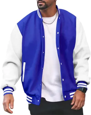 Mens Baseball Jackets Stand Collar Casual Button Down Patchwork Color Block Cardigan Coats Teen Boys Outerwear
