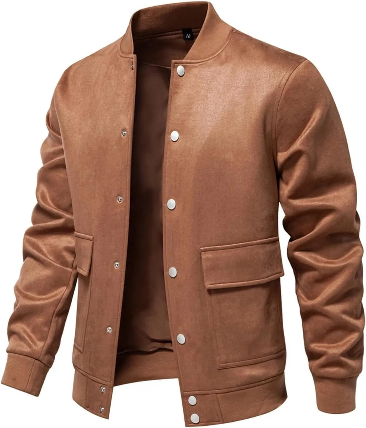 Mens Bomber Jacket Button Down Jackets Long Sleeve Baseball Varsity Jacket Casual Jackets with Pockets