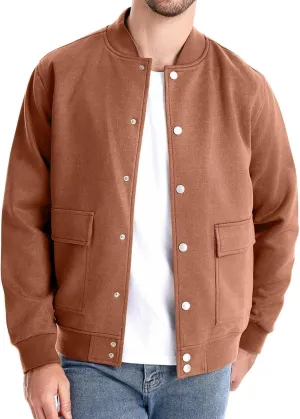 Mens Bomber Jacket Button Down Jackets Long Sleeve Baseball Varsity Jacket Casual Jackets with Pockets