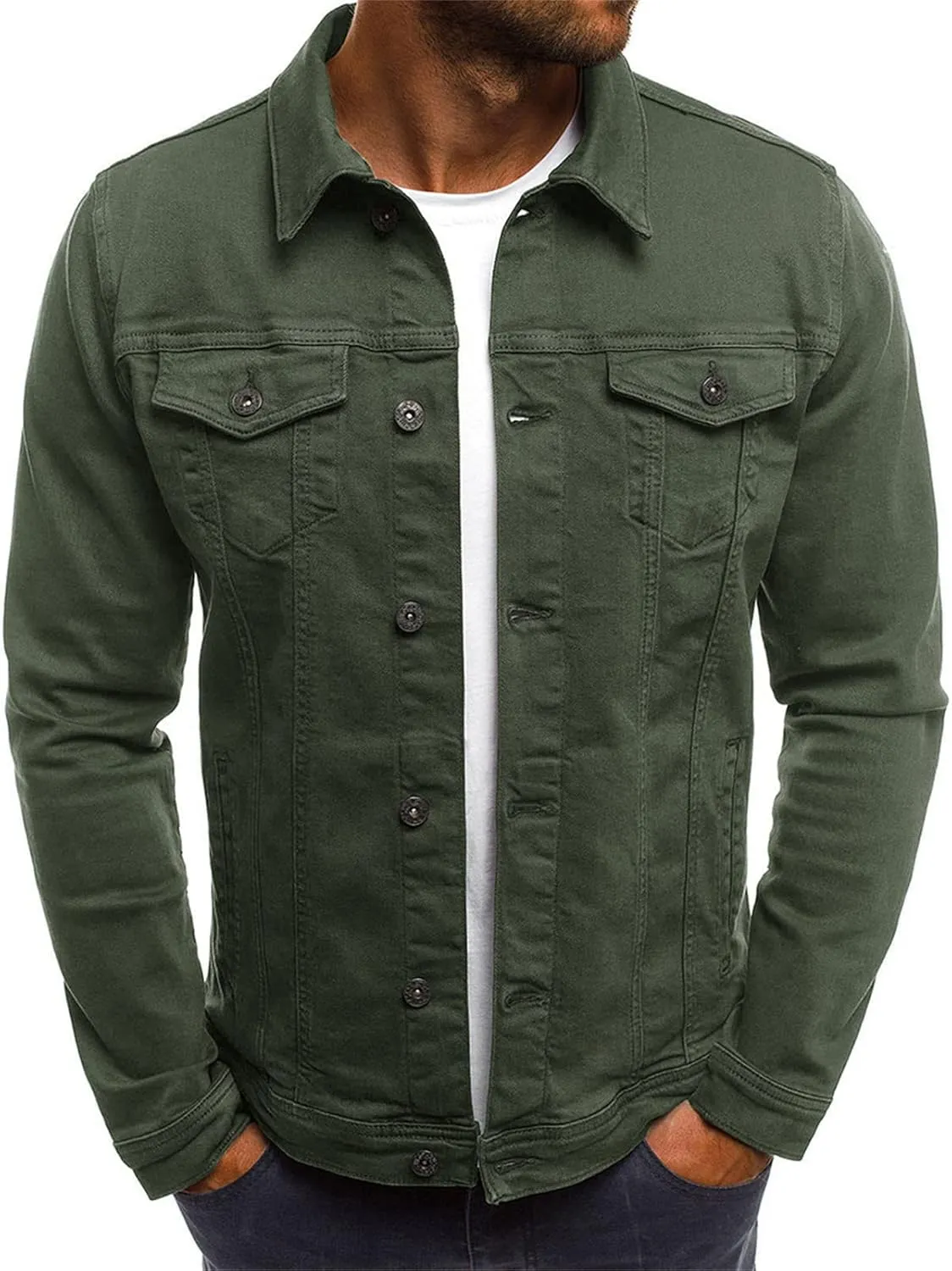 Mens Buttons Denim Jacket Ripped Slim Jean Jacket Coat Trucker Jacket Relaxed Fit Denim Sherpa-Lined Jacket