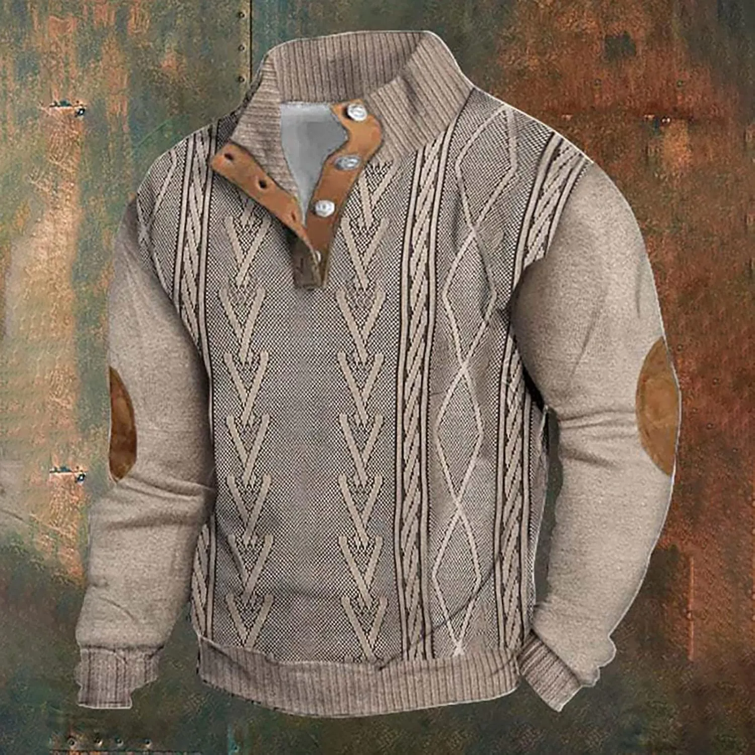 Men's Corduroy Sweatshirts Casual Printed Button Down Stand Collar Long Sleeve Henley Shirt Polo Pullover Sweatshirt