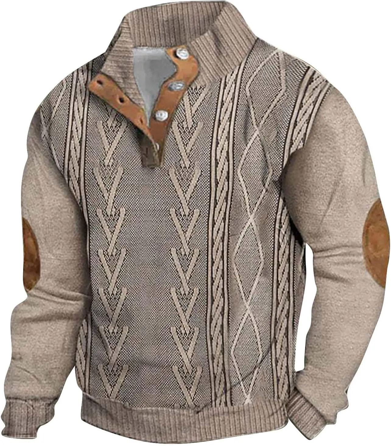 Men's Corduroy Sweatshirts Casual Printed Button Down Stand Collar Long Sleeve Henley Shirt Polo Pullover Sweatshirt